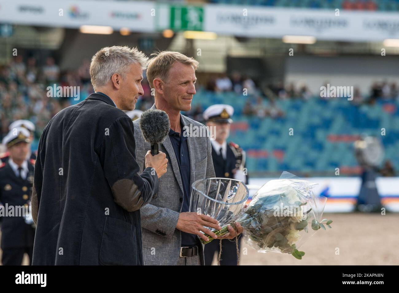 Cavallotto svedese e medaglia d'argento olimpica alle Olimpiadi di Rio del 2016, Peder Fredericson riceve il Järing Priset, il premio svedese per l'eccellenza sportiva durante la cerimonia di apertura dei Campionati europei FEI Longines del 2017 allo stadio Ulleveviti di Gothenburg, Svezia il 21 2017 agosto (Foto di Julia Reinhart/NurPhoto) Foto Stock