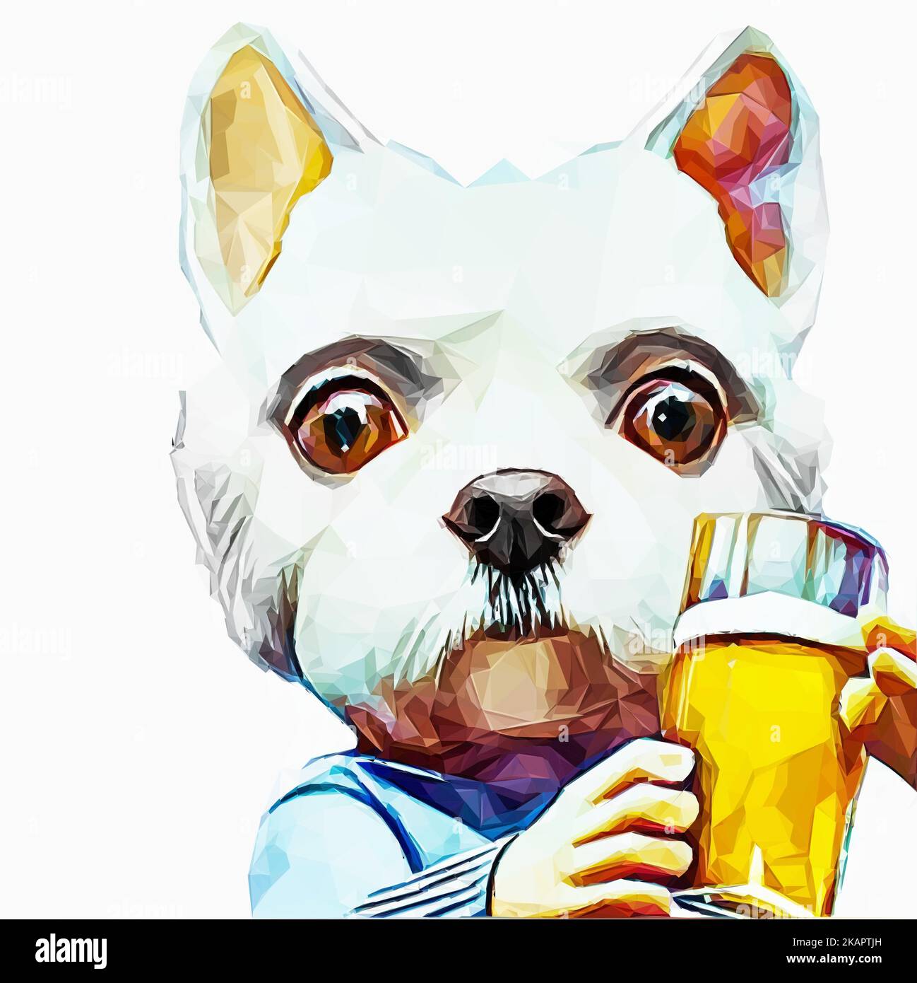 Animale domestico di carattere. Cane cartone animato con un bicchiere di birra nelle sue mani. Vettore in basso poli Art. Illustrazione Vettoriale