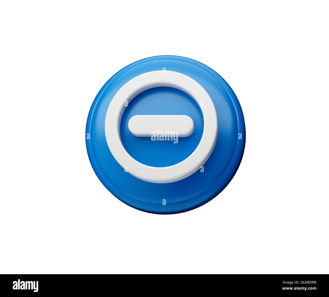 Simbolo meno lucido 3D Illustrazione - su sfondo blu con ombra Foto Stock