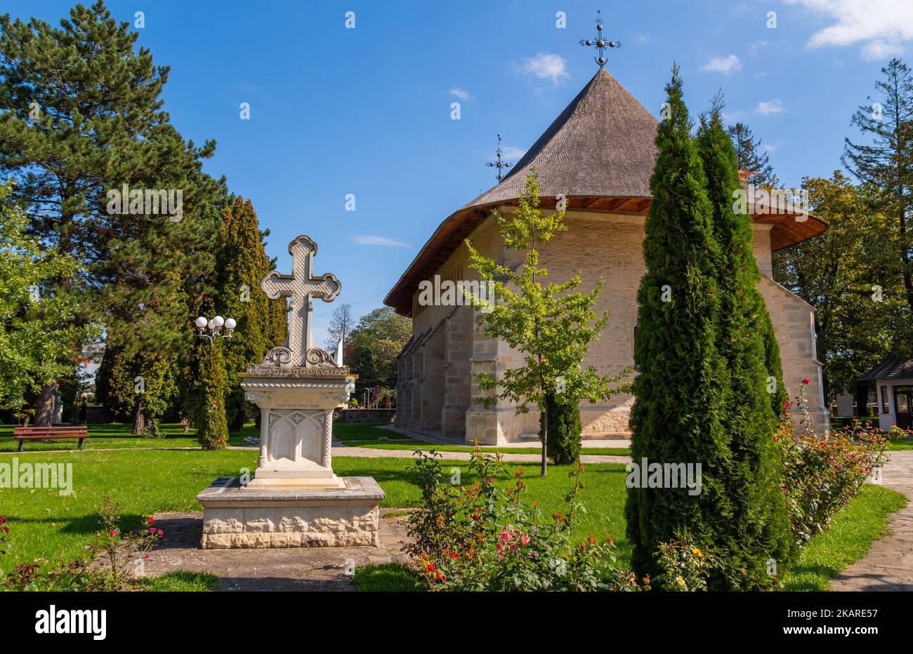 Monastero dell'umorismo, Contea di Suceava, Moldavia, Romania: Una delle chiese più famose della Moldavia. Questa è la Dormizione della Chiesa Madre di Dio. Foto Stock