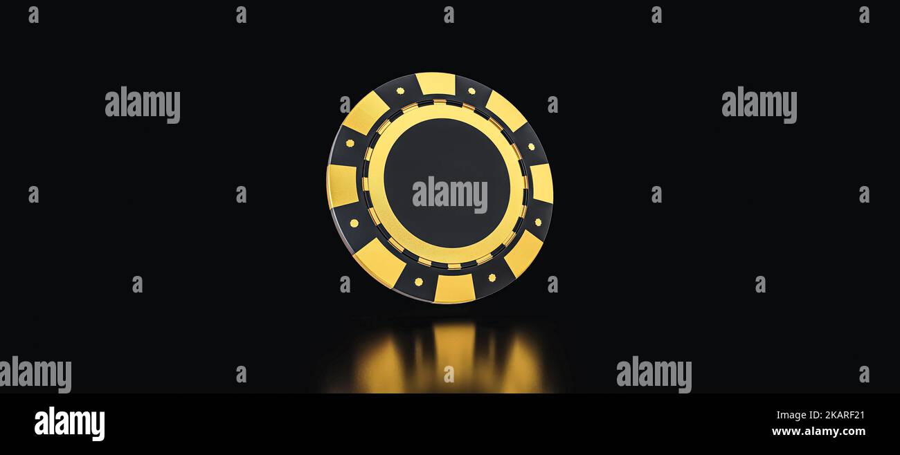 Poker chip, simboli di carte gioco, dadi e asso. Nero e oro isolato su sfondo scuro. Casino gioco d'azzardo Foto Stock