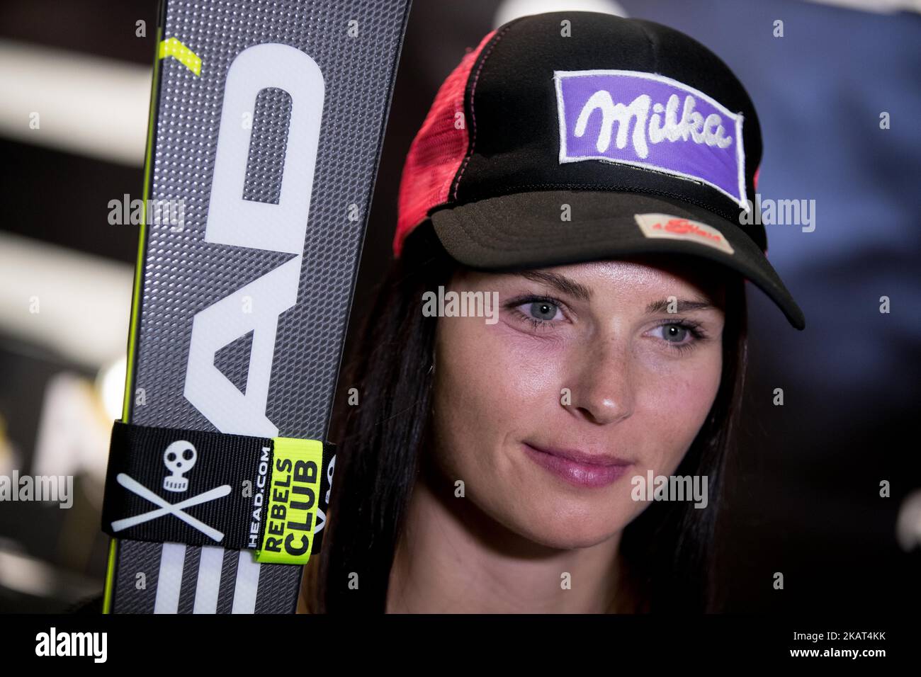 Lo sciatore austriaco Anna Veith si presenta a Soelden, in Austria, il 26 ottobre 2017, in vista della Coppa del mondo di sci. (Foto di Damjan Zibert/NurPhoto) Foto Stock