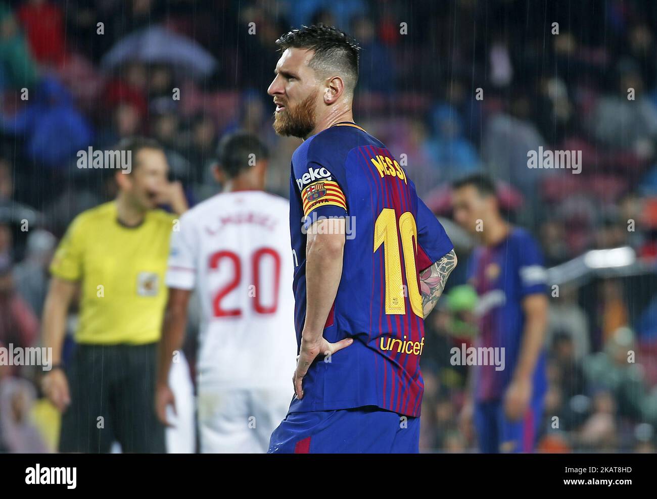 Leo messi durante la partita della Liga tra FC Barcelona e Sevilla CF, a Barcellona, il 04 novembre 2017. (Foto di Urbanandsport/NurPhoto) Foto Stock