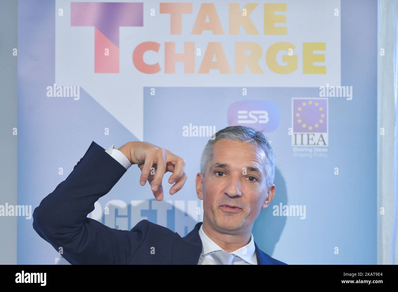 Christoph Frei, Segretario Generale e CEO del World Energy Council, presenta all'IIEA un discorso chiave sul futuro del settore energetico globale. Martedì 7 novembre 2017 a Dublino, Irlanda. (Foto di Artur Widak/NurPhoto) Foto Stock