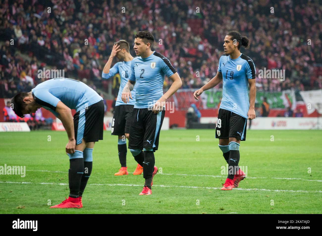 Nazionale di calcio dell'Uruguay durante la partita internazionale di calcio amichevole tra Polonia e Uruguay al PGE National Stadium di Varsavia, Polonia il 10 novembre 2017 (Foto di Mateusz Wlodarczyk/NurPhoto) Foto Stock