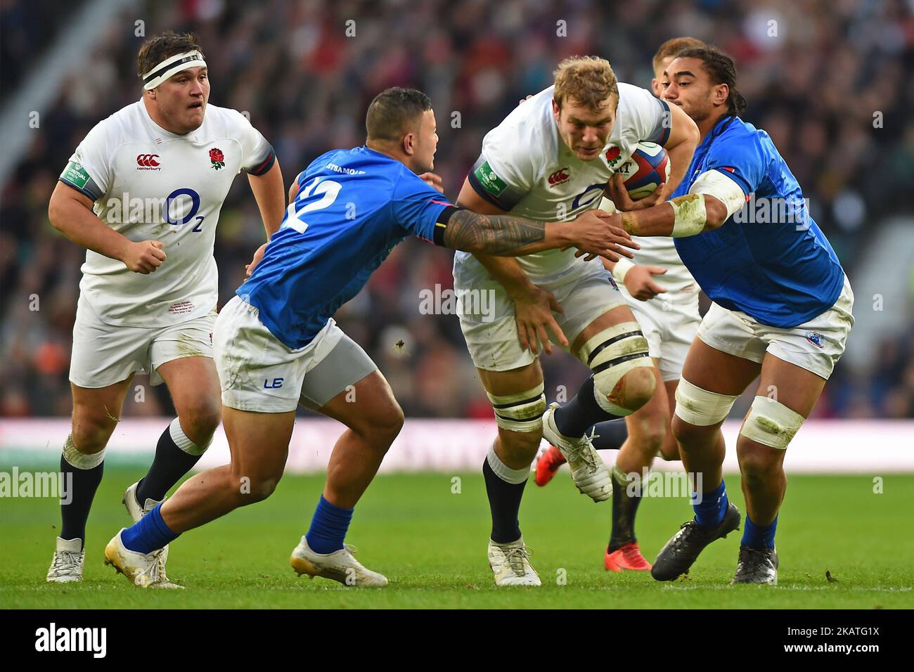 Joe Launchbury in Inghilterra durante l'Old Mutual Wealth Series tra Inghilterra contro Samoa allo stadio Twickenham , Londra il 25 novembre 2017 (Foto di Kieran Galvin/NurPhoto) Foto Stock