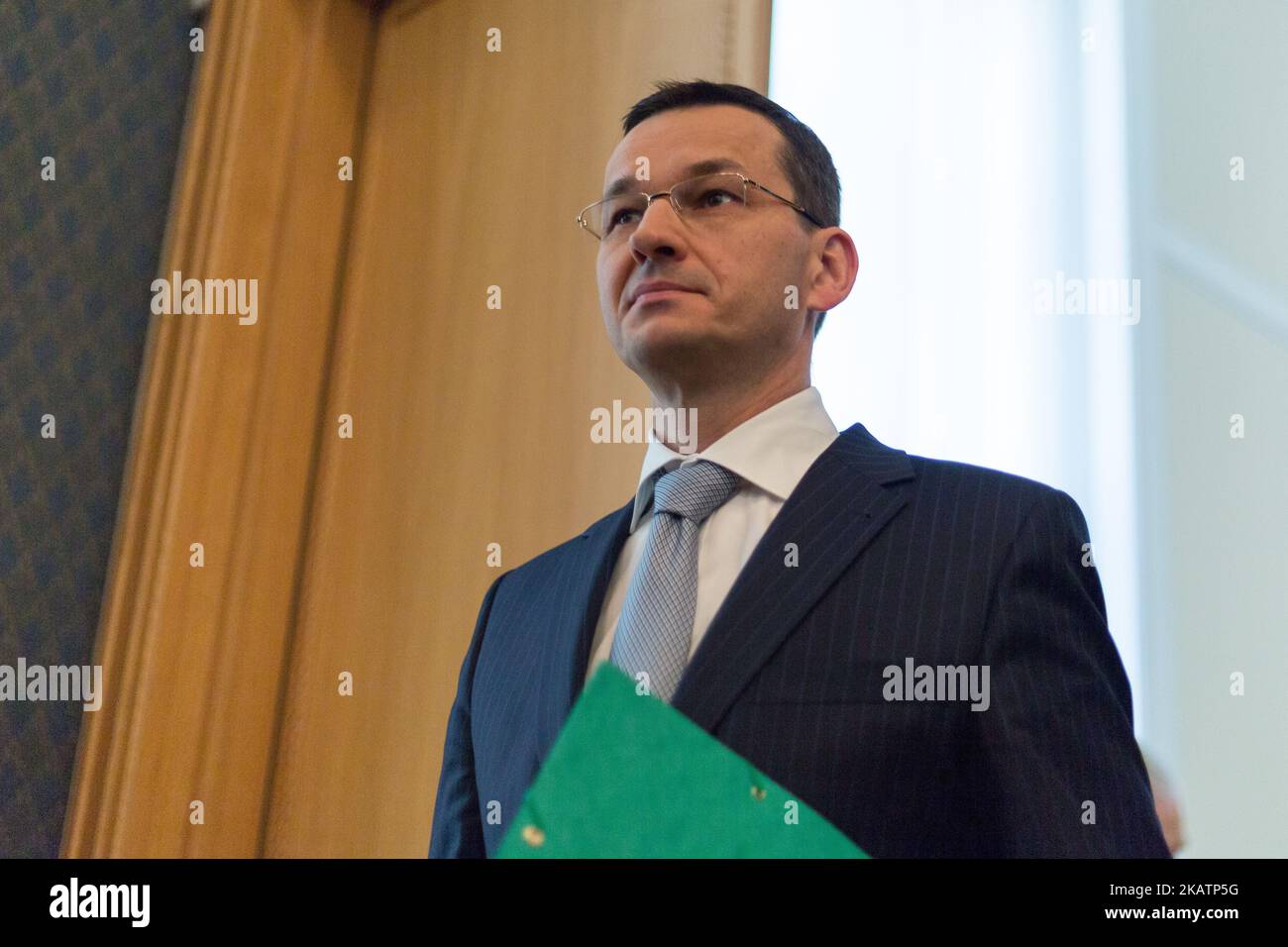 Mateusz Morawiecki, ministro polacco dello sviluppo economico e ministro delle Finanze a Varsavia, Polonia, il 15 novembre 2016 (Foto di Mateusz Wlodarczyk/NurPhoto) Foto Stock