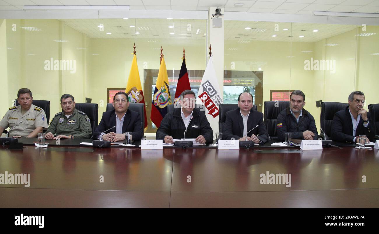 L'attentato terroristico ha causato 28 feriti e 37 case colpite dopo l'autobomba a San Lorenzo, in Ecuador, il 27 gennaio 2018. Il ministro degli interni, César Navaz, con le autorità, ha confermato che l'attacco terroristico con l'automobile intrappolata è il risultato di azioni volte a combattere il traffico di droga nelle zone di confine. (Foto di Gabriela Mena / Press South) Foto Stock