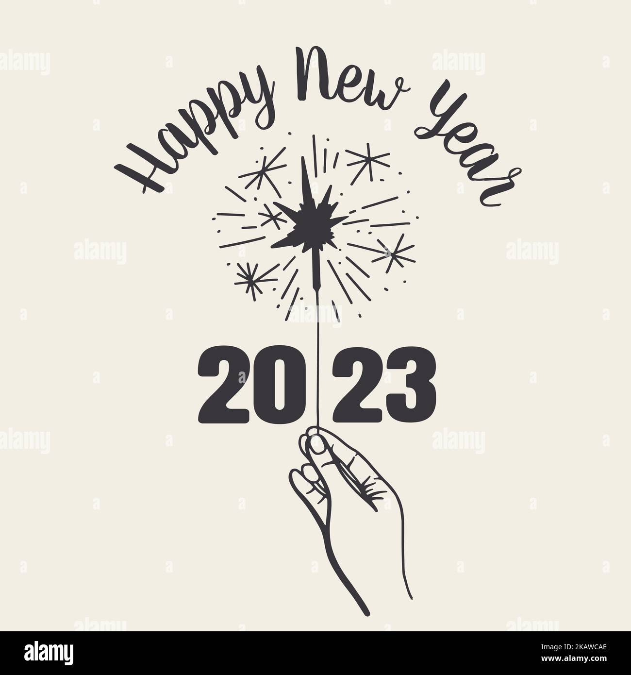 Felice anno nuovo 2023. Fuoco bengala in mano. Illustrazione Vettoriale
