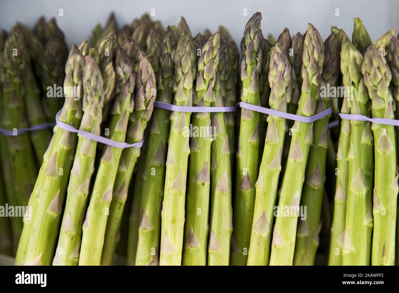 Gli asparagi sono visti alla Fruit Logistica 2018, fiera internazionale della frutta e della verdura a Berlino, in Germania, il 8 febbraio 2017. La fiera si svolgerà dal 7 al 9 febbraio 2018 e sarà presente da circa 70,000 visitatori e professionisti. (Foto di Emmanuele Contini/NurPhoto) Foto Stock