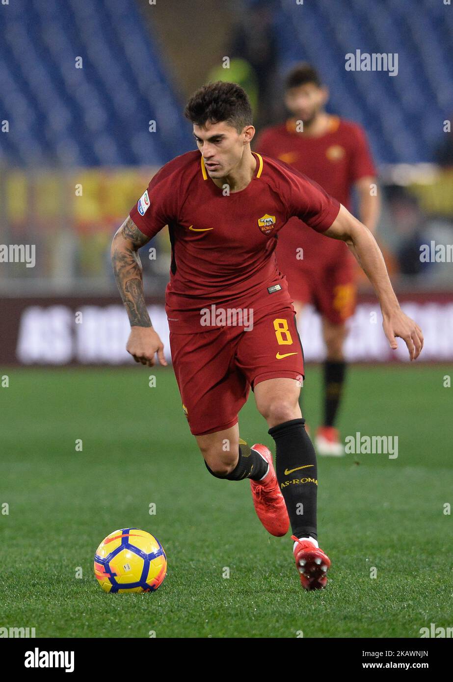 Diego Perotti durante la Serie Italiana Una partita di calcio tra A.S. Roma e Benevento allo Stadio Olimpico di Roma, il 11 febbraio 2018. (Foto di Silvia Lore/NurPhoto) Foto Stock