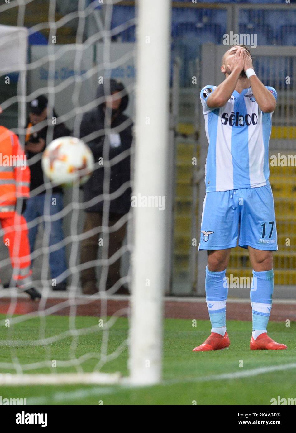 Ciro immobile durante la partita di calcio della Lega europea S.S. Lazio vs Steaua Bucuresti allo Stadio Olimpico di Roma, il 22 febbraio 2018. (Foto di Silvia Lore/NurPhoto) Foto Stock