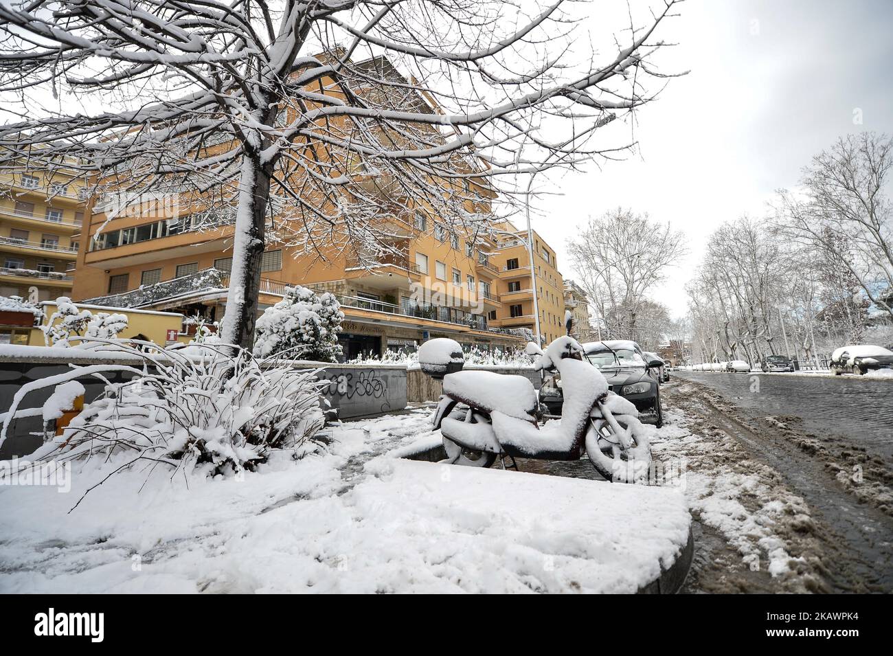 Nevicate nella notte nella capitale la nevicata collegata all'arrivo di Burian imbiancò il centro della capitale, con monumenti iconici trasformati in meravigliose sculture di neve il 26 febbraio 2018 a Roma (Foto di Silvia Lore/NurPhoto) Foto Stock