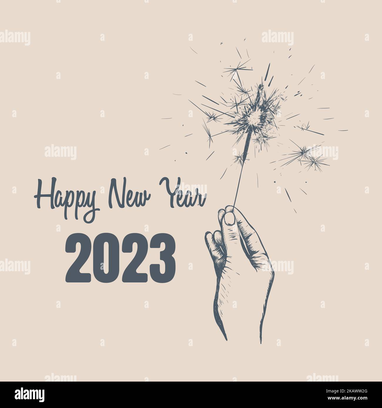 Sparkler in Hand.Happy nuovo anno 2023 vettore illustrazione. Illustrazione Vettoriale