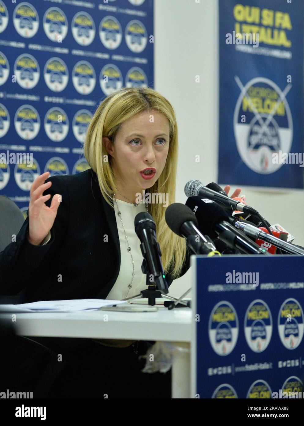 Giorgia Meloni Fratelli d'Italia durante la conferenza post-elettorale 2018, Roma il 05 marzo 2018. (Foto di Silvia Lore/NurPhoto) Foto Stock