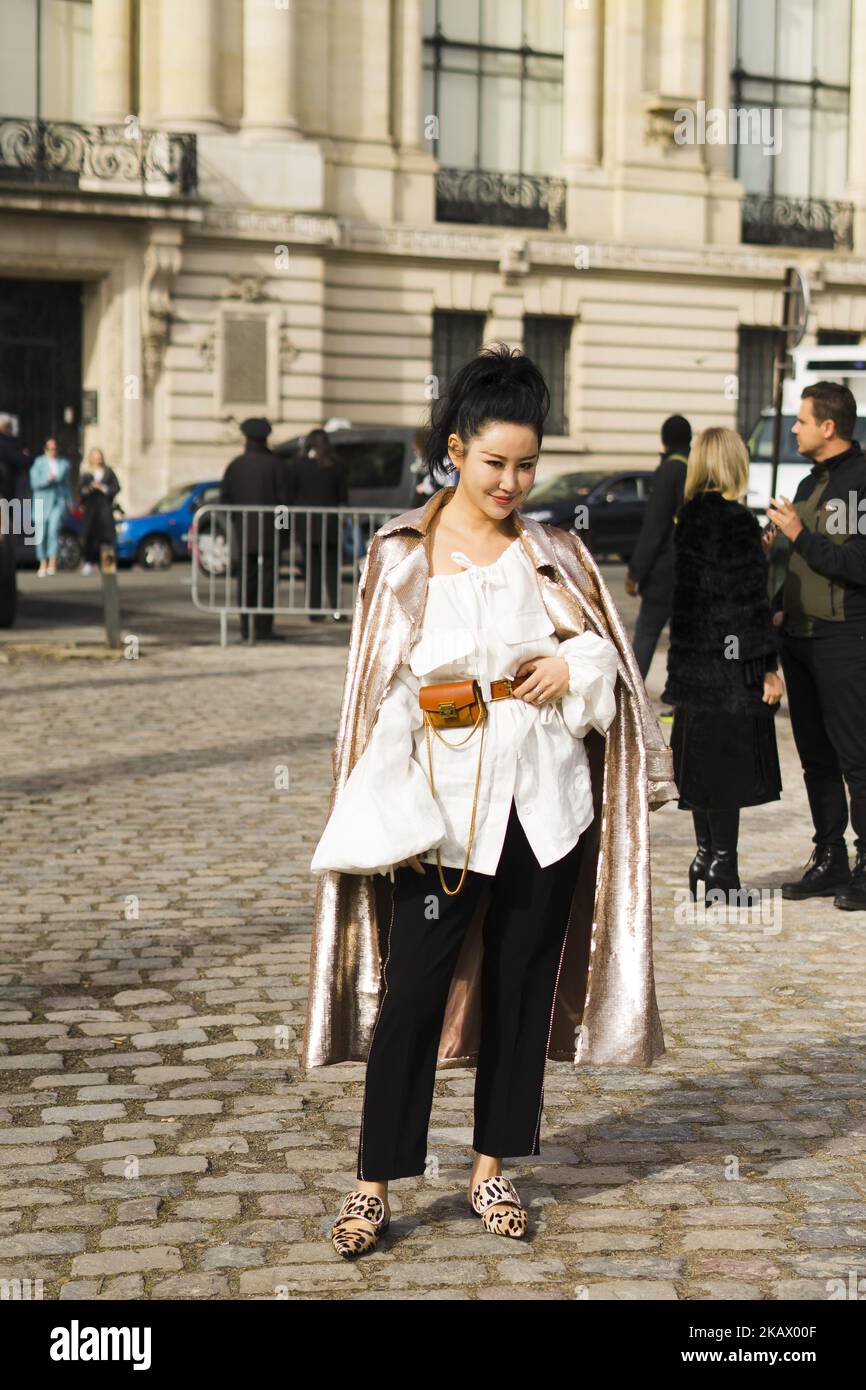 Un ospite è visto alla sfilata di moda Valentin Yudashkin durante la settimana della moda di Parigi Autunno/Inverno 2018/19 del 5 marzo 2018, a Parigi, Francia. (Foto di Nataliya Petrova/NurPhoto) Foto Stock