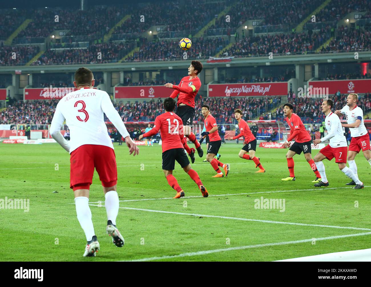 Partita internazionale di calcio amichevole tra la Polonia e le squadre nazionali di calcio della Corea del Sud, presso lo Stadio Slesiano di Chorzow, Polonia, il 27 marzo 2018 (Foto di Mateusz Wlodarczyk/NurPhoto) Foto Stock