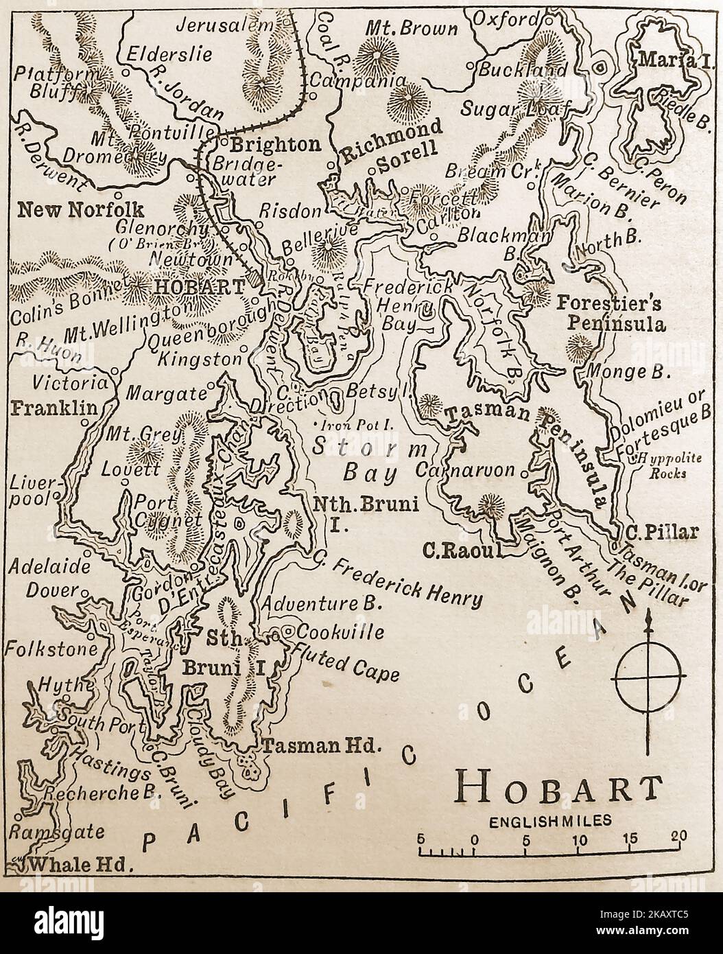 Una mappa di fine 19thcentury di Hobart, Tasmania, Australia. Foto Stock