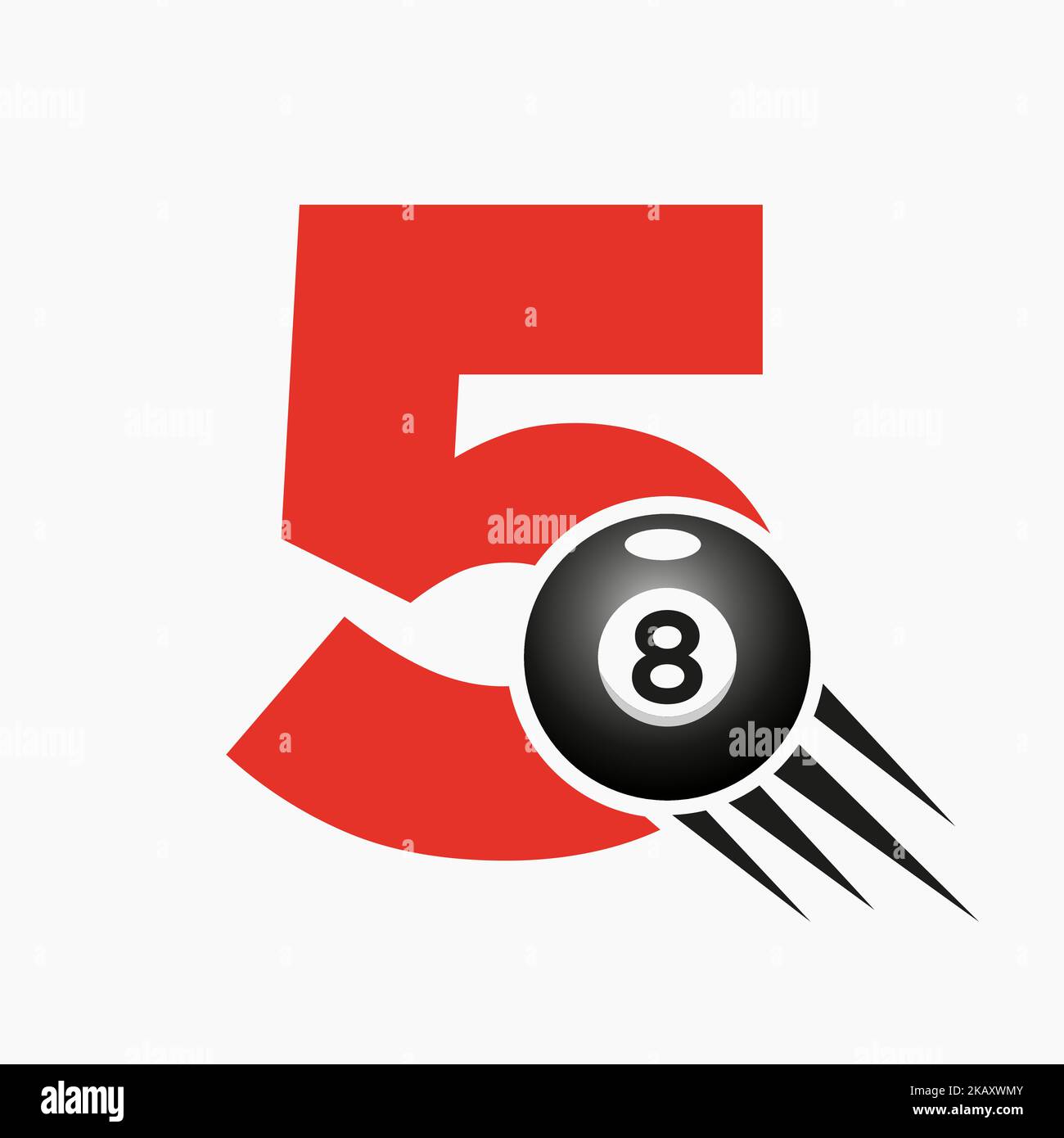 Letter 5 Billiards o Pool Logo Design per sala biliardo o 8 Ball Pool Club simbolo modello vettoriale Illustrazione Vettoriale