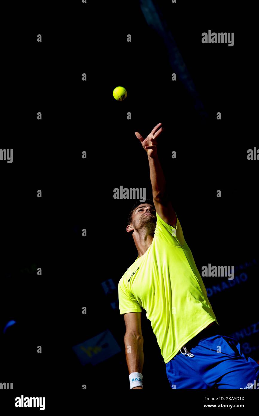 Riccardo Bonadio durante la partita tra Riccardo Bonadio ed Enrico Iannuzzi durante il giorno 1 presso le Interziali di Tennis Città dell'Aquila (ATP Challenger l'Aquila) a l'Aquila, il 16 giugno 2018. (Foto di Manuel Romano/NurPhoto) Foto Stock