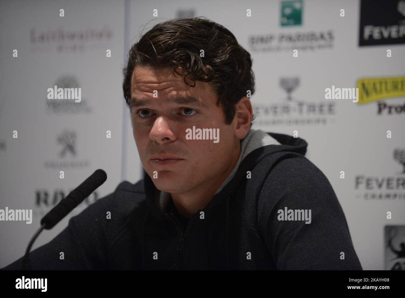 MILOS Raonic (CAN) viene raffigurato durante una conferenza stampa al Fever-Tree Championships al Queens Club, Londra, il 19 giugno 2018. (Foto di Alberto Pezzali/NurPhoto) Foto Stock