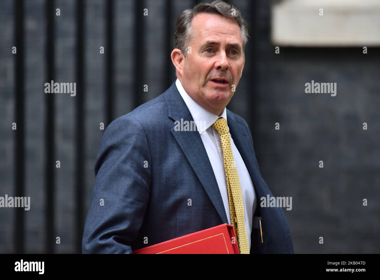 Il Ministro britannico del Commercio Liam Fox lascia 10 Downing Street a Londra, Regno Unito il 18 luglio 2018. Theresa May si rivolterà successivamente ai deputati conservatori in mezzo a amara divisione tra le loro file rispetto alla sua politica Brexit. L'incontro sarà l'ultima occasione del primo ministro per rally backbenchers prima della pausa estiva. (Foto di Alberto Pezzali/NurPhoto) Foto Stock