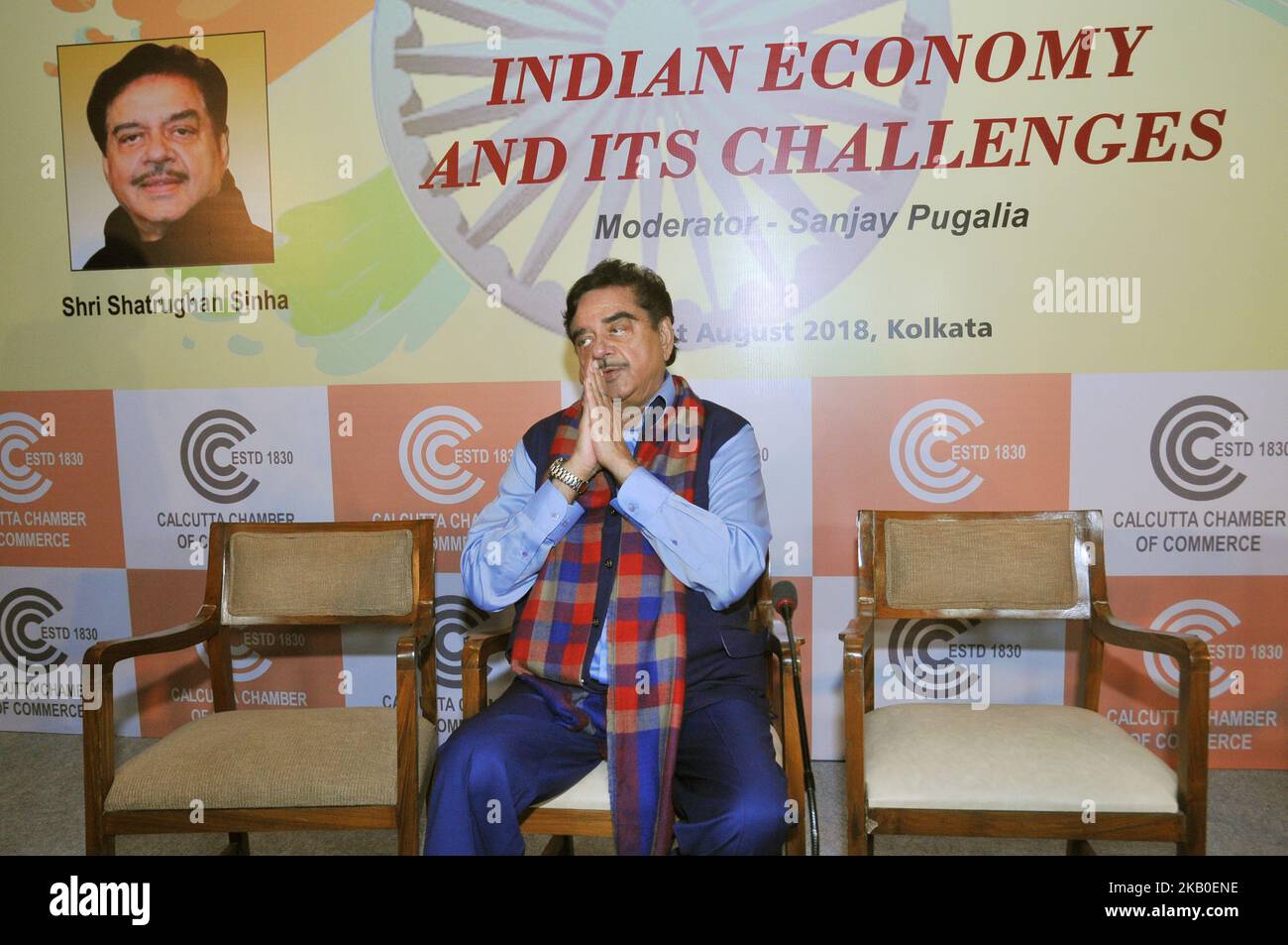 Bharatiya Janata Party (BJP) MP Shatrughan Sinha alla Camera di Commercio di Calcutta organizzata da una sessione sull'ECONOMIA INDIANA e le sue sfide il 21,2018 agosto a Kolkata città, India. (Foto di Debajyoti Chakraborty/NurPhoto) Foto Stock