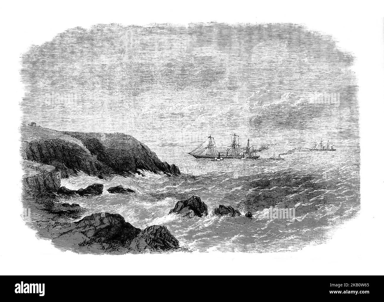 Nel marzo del 1864, la nave a vapore Inman Company, di tre anni, "City of New York", salpò da New York attraversando l'Atlantico. Avvicinandosi al porto di Queenstown (ora chiamato Cobh) sulla costa irlandese della contea di Cork nel bel mezzo di una notte limpida, si è arenata su una barriera corallina chiamata Daunt's Rock. Tenuto fermo, e in condizioni di clima mite, i passeggeri e l'equipaggio hanno avuto poche difficoltà ad abbandonare la nave e non sono state segnalate vittime. Foto Stock
