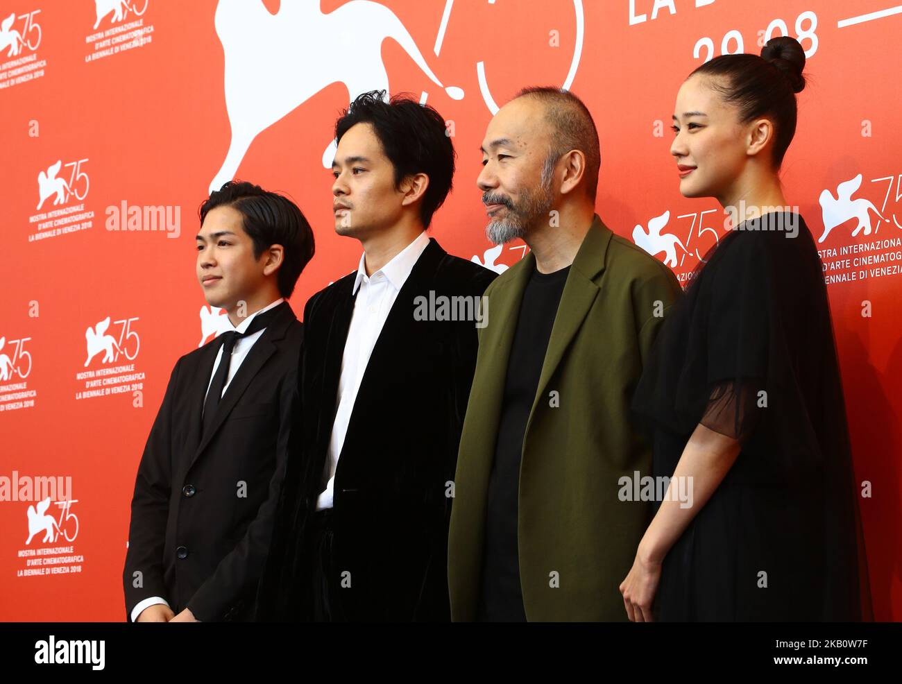 Ryusei Maeda, Sousuke Ikematsu, Yu Aoi e Shinya Tsukamoto partecipano alla fotocellula 'Zan (uccisione)' durante il 75th° Festival del Cinema di Venezia, il 7 settembre 2018 a Venezia. (Foto di Matteo Chinellato/NurPhoto) Foto Stock