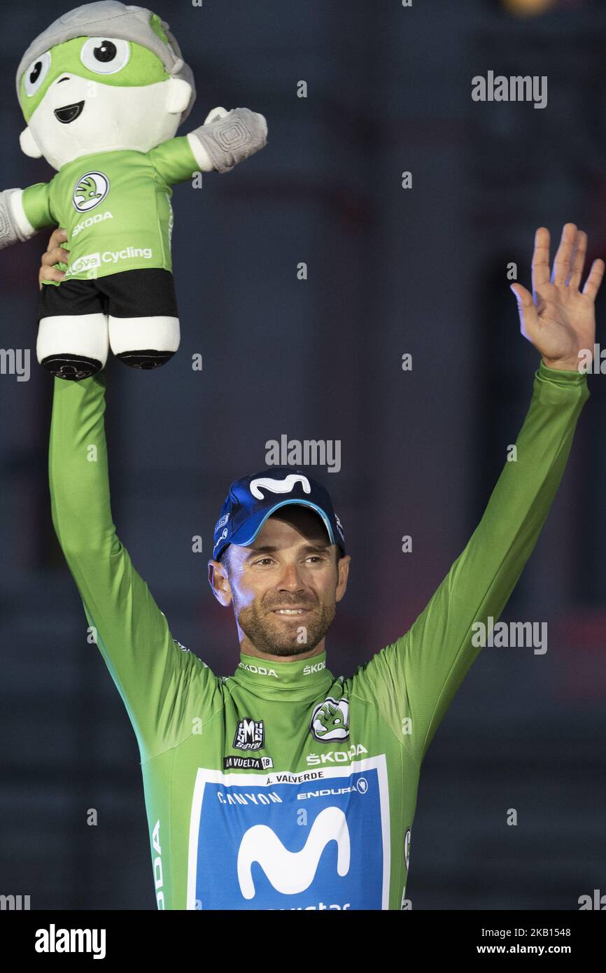 Alejandro Valverde di Spagna e Movistar Team punti verdi Jersey / Celebrazione / Municipio di Madrid / Plaza Cibeles / durante il 73rd Tour di Spagna 2018, tappa 21a 100,9km da Alcorcon a Madrid / la Vuelta / il 16 settembre 2018 a Madrid, Spagna. (Foto di Oscar Gonzalez/NurPhoto) Foto Stock