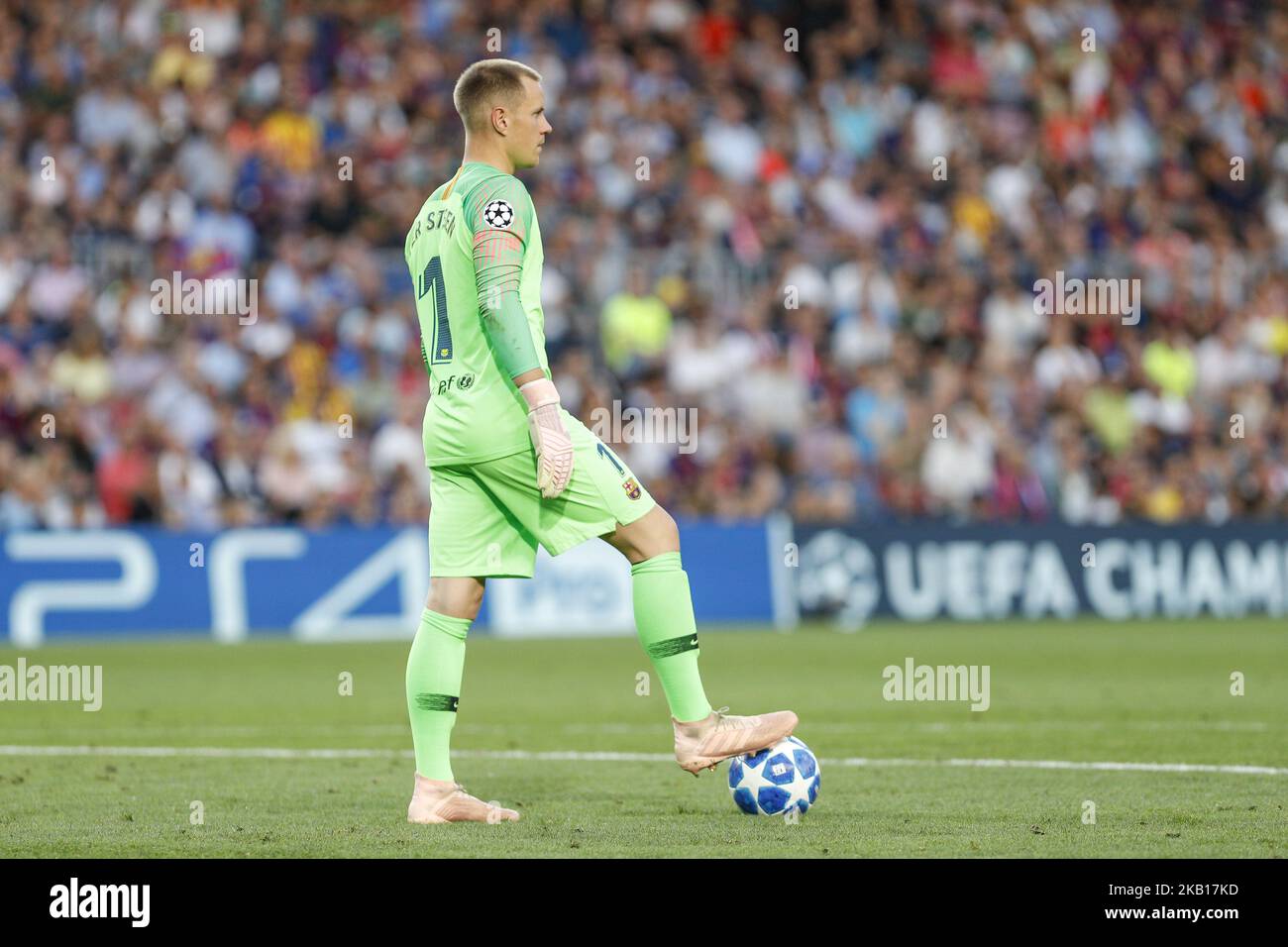 Marc-Andre ter Stegen, portiere del FC Barcelona (1) durante la partita della UEFA Champions League tra il FC Barcelona e il PSV Eindhoven allo stadio Camp Nou corrispondente al giorno 1, gruppo B il 18 settembre 2018 a Barcellona, Spagna. (Foto di Urbanandsport/NurPhoto) Foto Stock