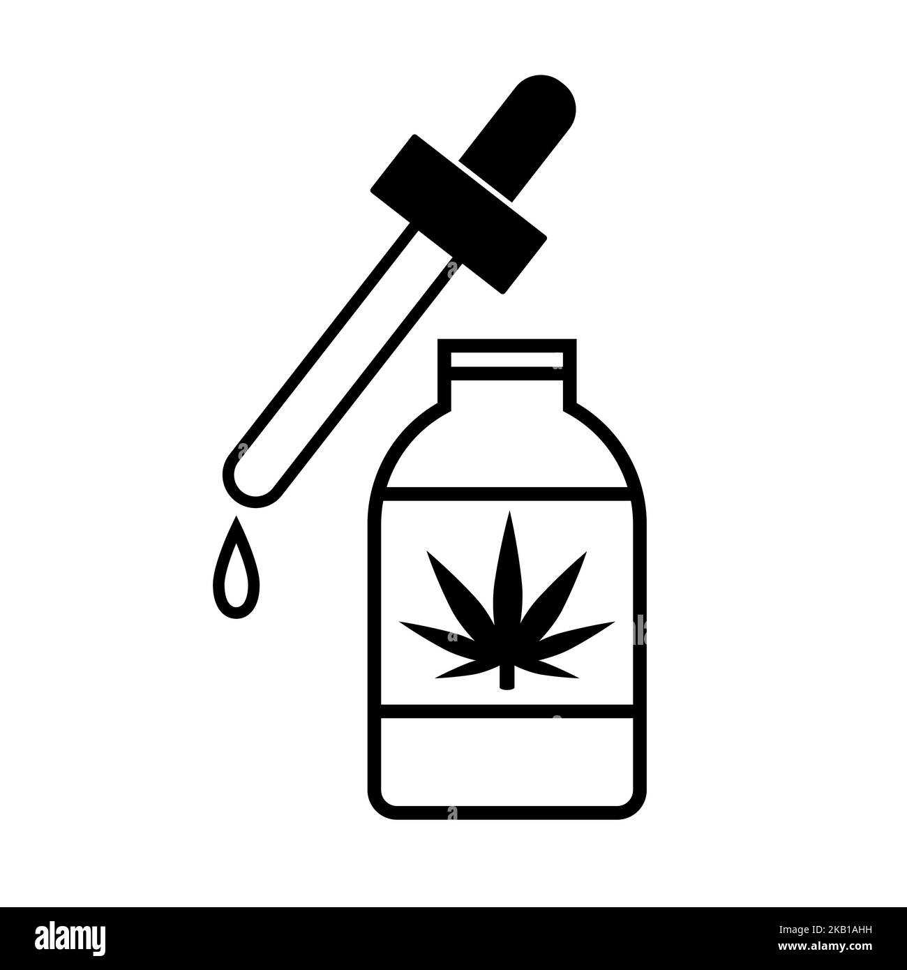 Illustrazione dell'olio CBD. Vettore di linea semplice con flacone e contagocce. Illustrazione Vettoriale