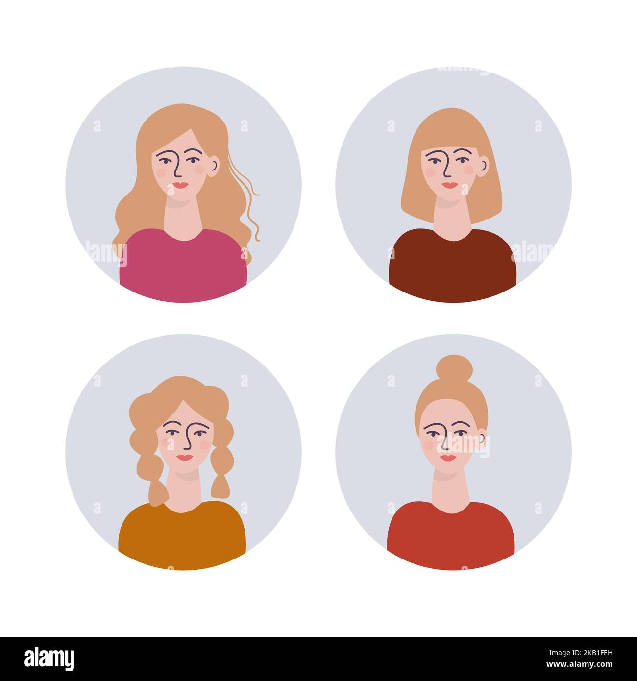 Donne bionde con diversi stili di capelli. Set di illustrazioni vettoriali. Illustrazione Vettoriale