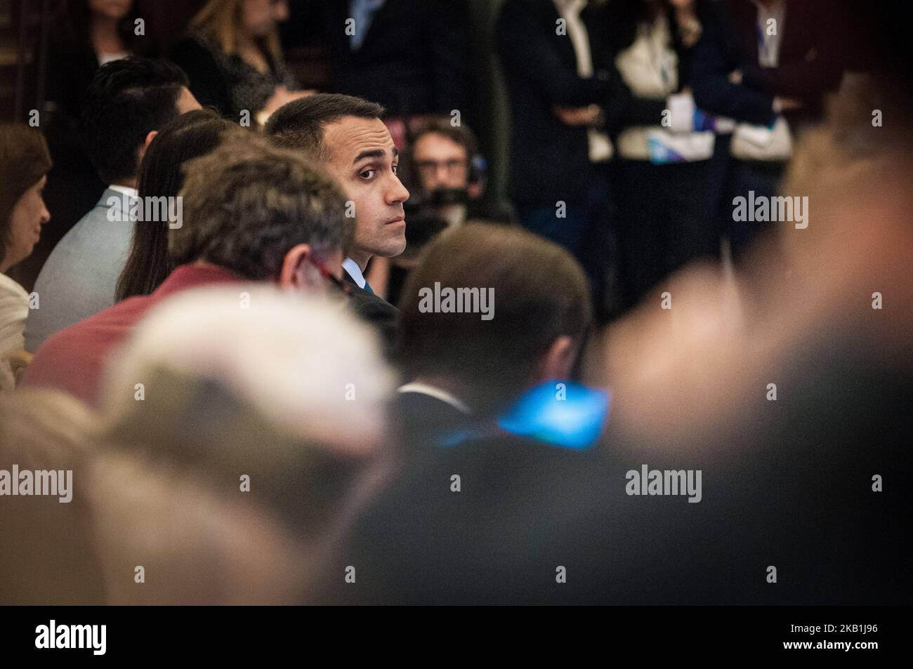 Il Ministro per lo sviluppo economico e il Ministro del lavoro e della politica sociale, nonché il Vicepresidente del Consiglio dei Ministri del Governo Conte, Luigi di Maio, durante la chiusura della settima edizione del 'Global Forum on Direct Democracy 2018on settembre 29 2018 a Roma, Italia. (Foto di Andrea Ronchini/NurPhoto) Foto Stock