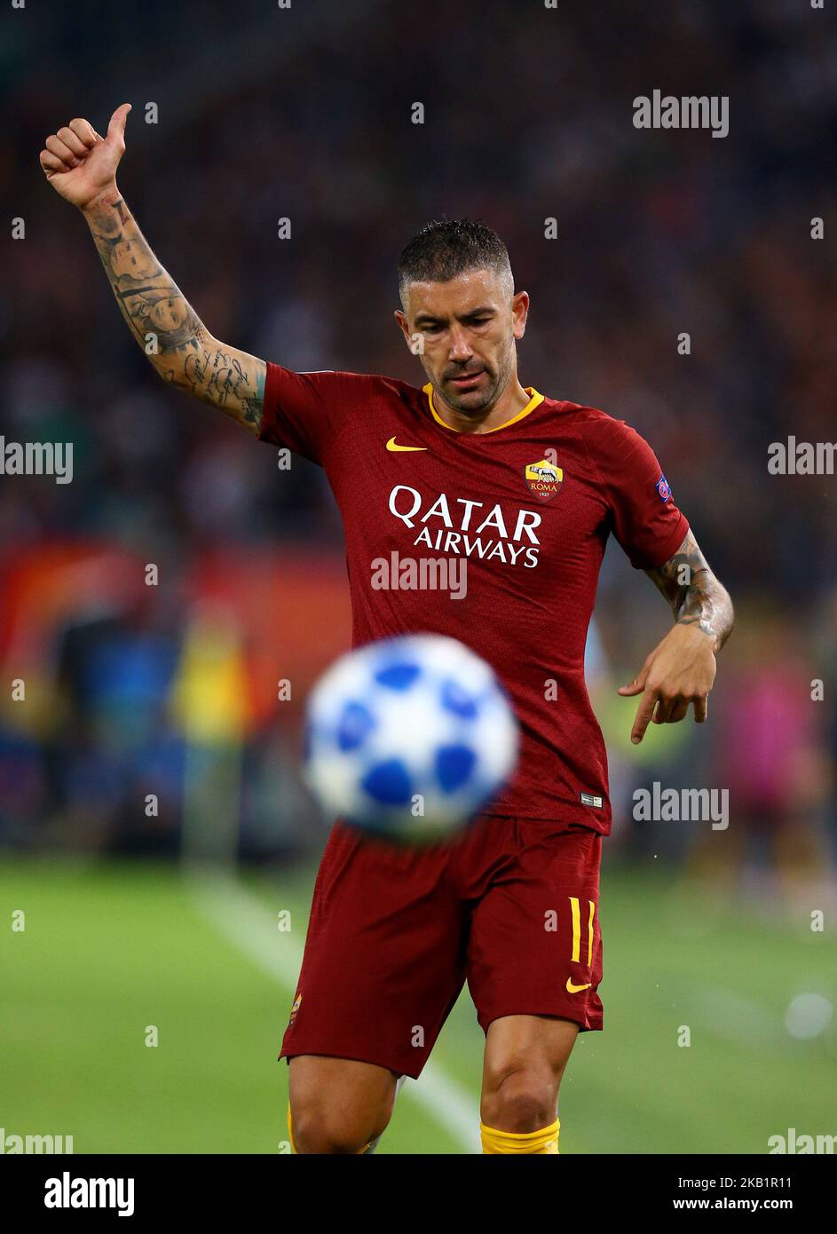 AS Roma / Viktoria Plzen : UEFA Champions League Group G Aleksandar Kolarov di Roma allo Stadio Olimpico di Roma il 2 ottobre 2018. (Foto di Matteo Ciambelli/NurPhoto) Foto Stock