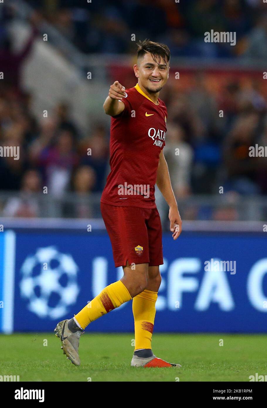 AS Roma / Viktoria Plzen : UEFA Champions League Group G Cengiz Under of Roma festeggia lo Stadio Olimpico di Roma il 2 ottobre 2018. (Foto di Matteo Ciambelli/NurPhoto) Foto Stock