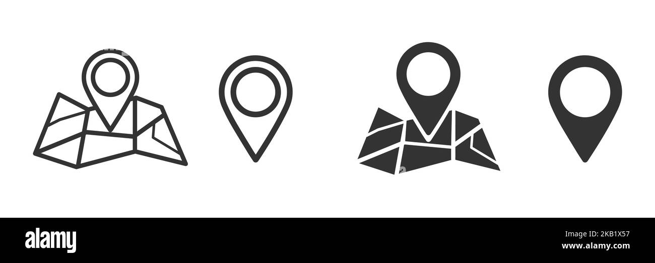 Icone vettoriali di mappe e PIN. Illustrazione del sistema di navigazione e del percorso. Vettore isolato Illustrazione Vettoriale