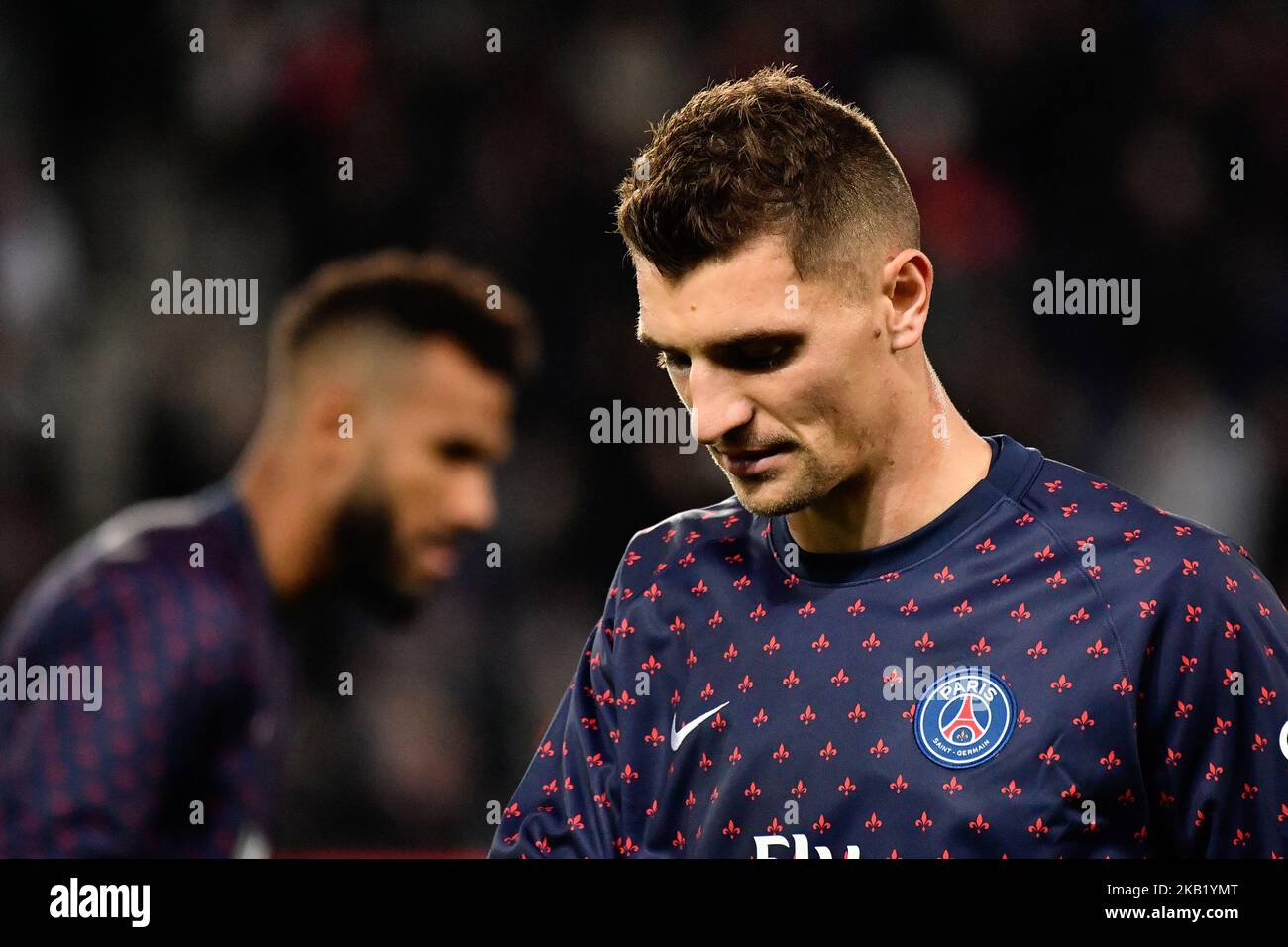 Thomas Meunier durante la partita francese Ligue 1 tra Paris Saint-Germain (PSG) e Olympique Lyonnais (OL, Lyon) allo stadio Parc des Princes il 7 ottobre 2018 a Parigi, Francia. (Foto di Julien Mattia/NurPhoto) Foto Stock