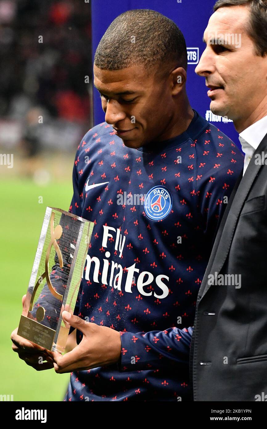 Killian Mbappe durante la partita francese Ligue 1 tra Paris Saint-Germain (PSG) e Olympique Lyonnais (OL, Lyon) allo stadio Parc des Princes il 7 ottobre 2018 a Parigi, Francia. (Foto di Julien Mattia/NurPhoto) Foto Stock