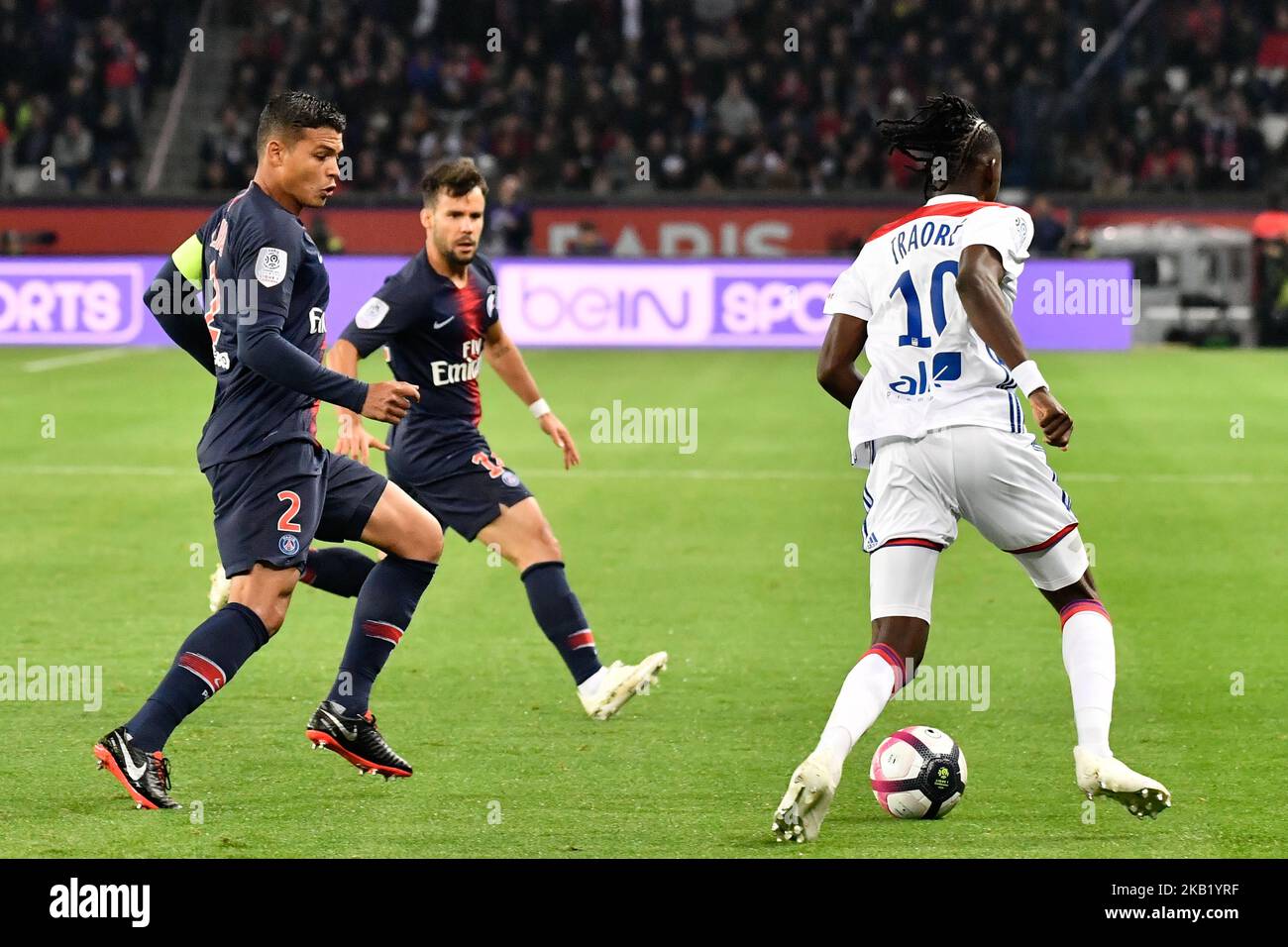 Traorè durante la partita francese Ligue 1 tra Paris Saint-Germain (PSG) e Olympique Lyonnais (OL, Lyon) allo stadio Parc des Princes il 7 ottobre 2018 a Parigi, Francia. (Foto di Julien Mattia/NurPhoto) Foto Stock