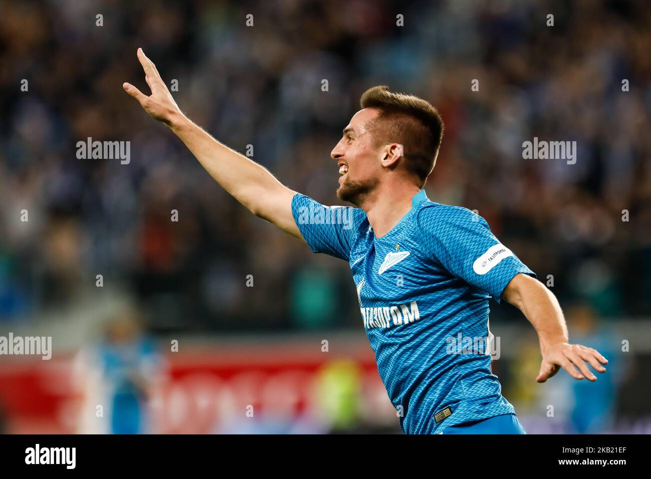 Robert Mak del FC Zenit San Pietroburgo celebra il suo obiettivo durante la partita della Premier League russa tra il FC Zenit San Pietroburgo e il FC Krasnodar il 7 ottobre 2018 allo stadio di San Pietroburgo a San Pietroburgo, Russia. (Foto di Mike Kireev/NurPhoto) Foto Stock