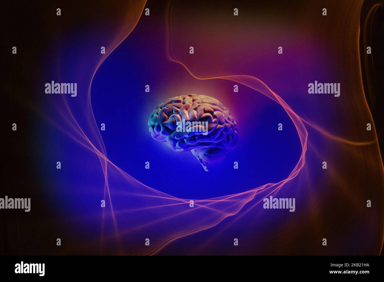 Cervello galleggiante con onde cerebrali Foto Stock