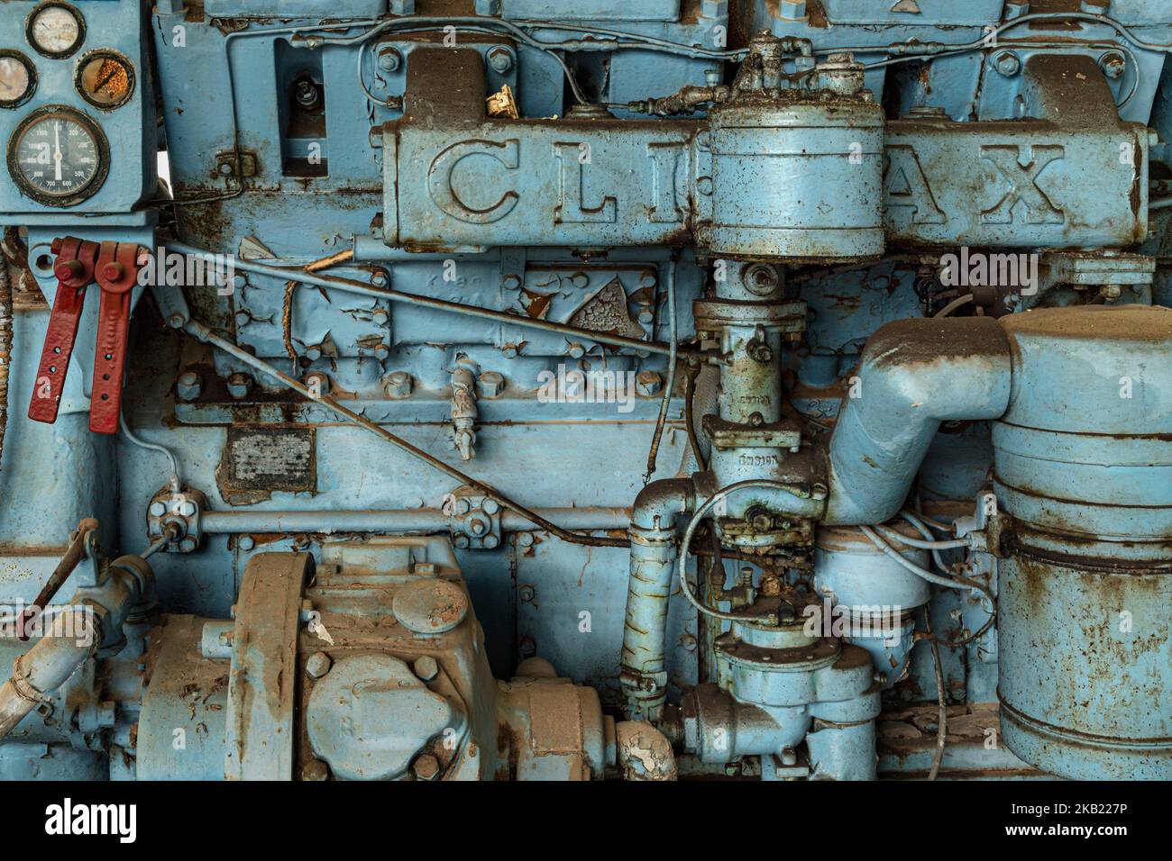 Particolare del vecchio motore pompa sporco, Philadelphia, Pennsylvania USA Foto Stock