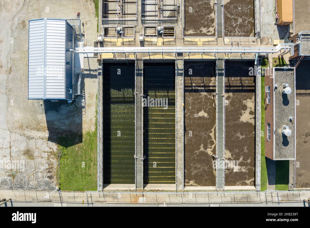 Vista aerea dell'impianto di trattamento delle acque reflue di Norristown, Pennsylvania, Stati Uniti Foto Stock