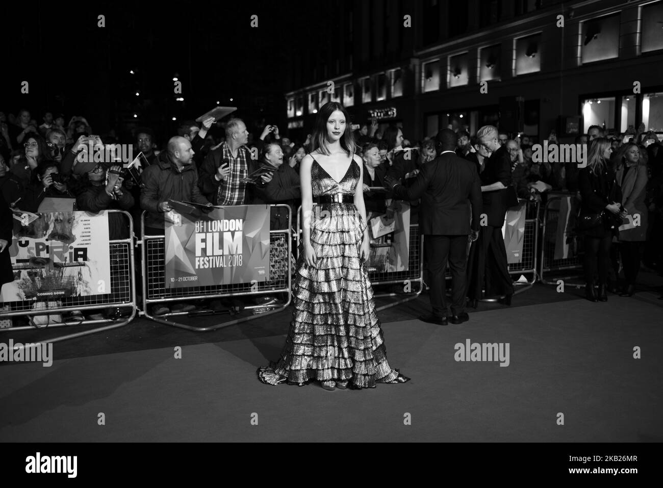 Mia Goth partecipa alla prima edizione britannica di 'Suspiriaa' e al primo Gala durante il BFI London Film Festival del 62nd, il 16 ottobre 2018 a Londra, Inghilterra. (Foto di Alberto Pezzali/NurPhoto) Foto Stock