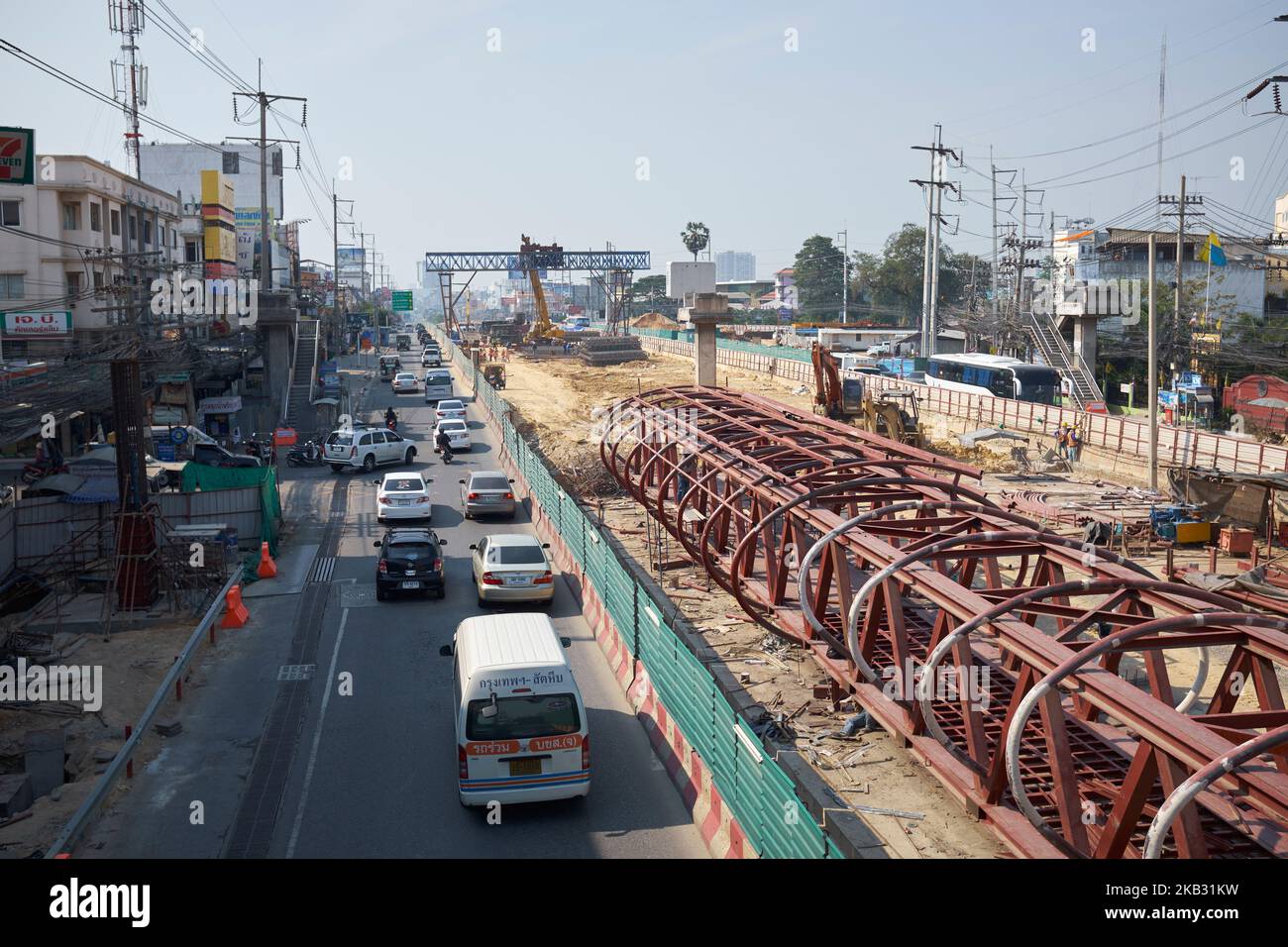 Lavori di costruzione stradale a Pattaya City Thailandia Foto Stock