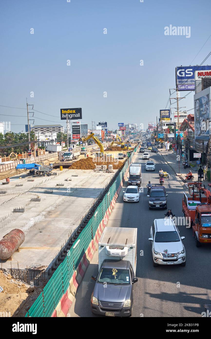 Lavori di costruzione stradale a Pattaya City Thailandia Foto Stock