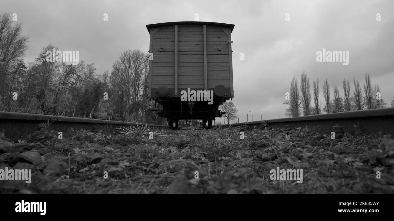 Campo di concentramento di Neuengamme. Un vagino ferroviario era usato per trasportare i prigionieri al campo. Neuengamme, Amburgo, 13 novembre 2018. (Foto di Noe Falk Nielsen/NurPhoto) Foto Stock