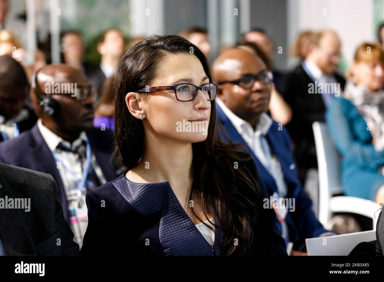 Malgorzata Golinska, Segretario di Stato, Capo della conservazione della natura nel Ministero dell'ambiente durante un evento collaterale nel Padiglione Polacco durante la conferenza ONU sul clima COP24 a Katowice, Polonia, il 7 dicembre 2018. COP24 riunisce le parti della Convenzione quadro delle Nazioni Unite sui cambiamenti climatici (UNFCCC). (Foto di Dominika Zarzycka/NurPhoto) Foto Stock