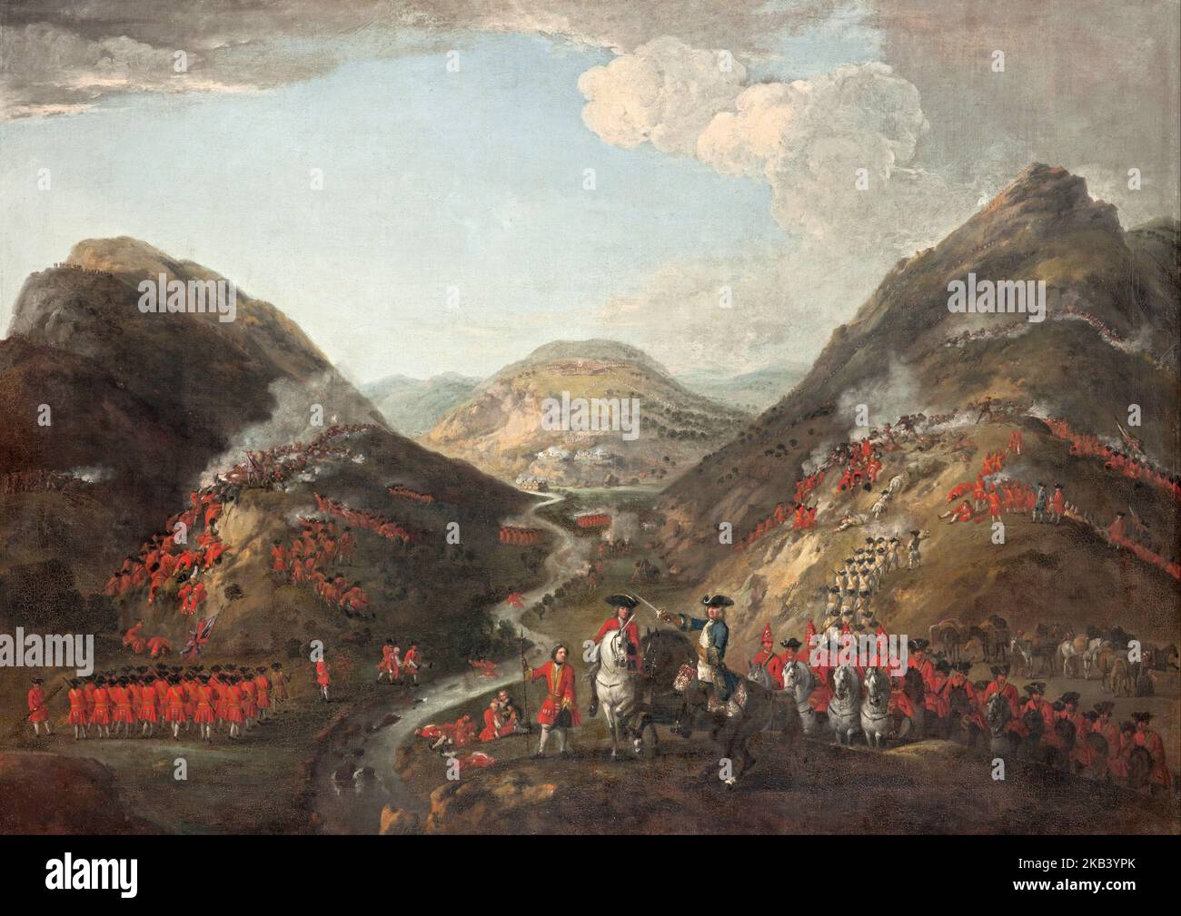 Battaglia di Glenshiel, 1719 giugno; Pittura di Peter Tillemans la Battaglia di Glen Shiel il 10 giugno 1719 nelle Highlands scozzesi occidentali, durante la rivolta giacobita del 1719. Foto Stock